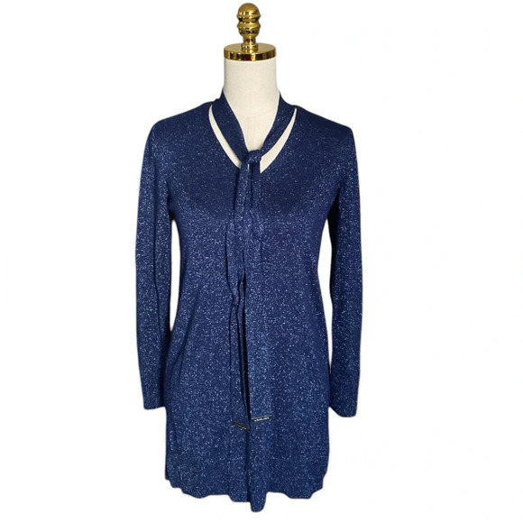 MICHAEL KORS | Women's Navy Sequined V-Neck Long Sleeve Longline Knit Top Size S - Picture 1 of 8
